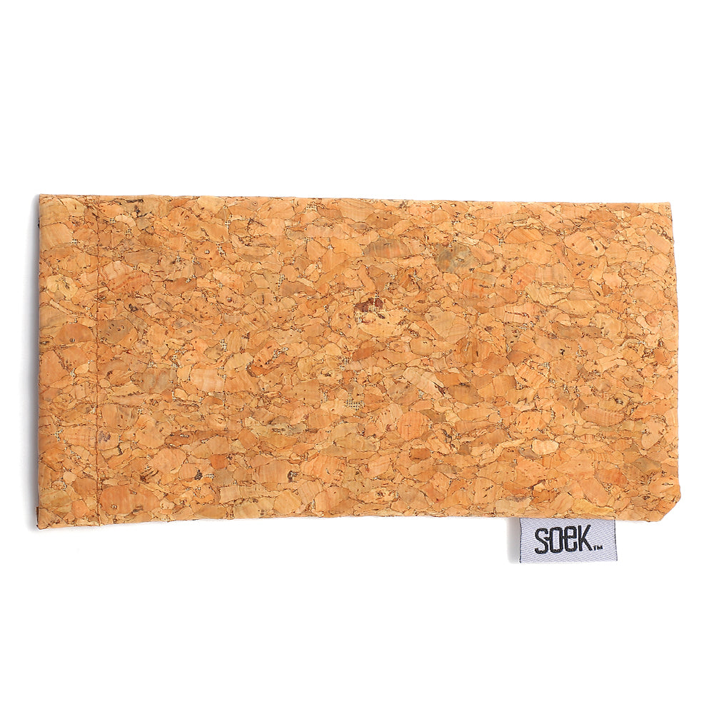 The natural cork sleeve that comes with the sunglasses