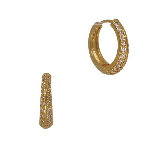 Fabienne Cubic Zirconia Bling huggie earrings in gold, one hoop open and one seen side on