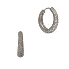 Fabienne Cubic Zirconia Bling huggie earrings in silver, one hoop open and one seen side on