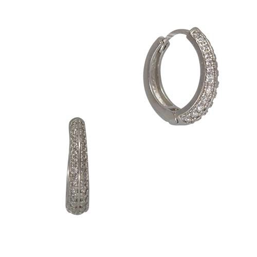 Fabienne Cubic Zirconia Bling huggie earrings in silver, one hoop open and one seen side on
