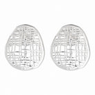 Silver-tone clip-on stud earrings with an open woven lattice oval