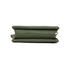 The olive bag from below, showing its flat base.