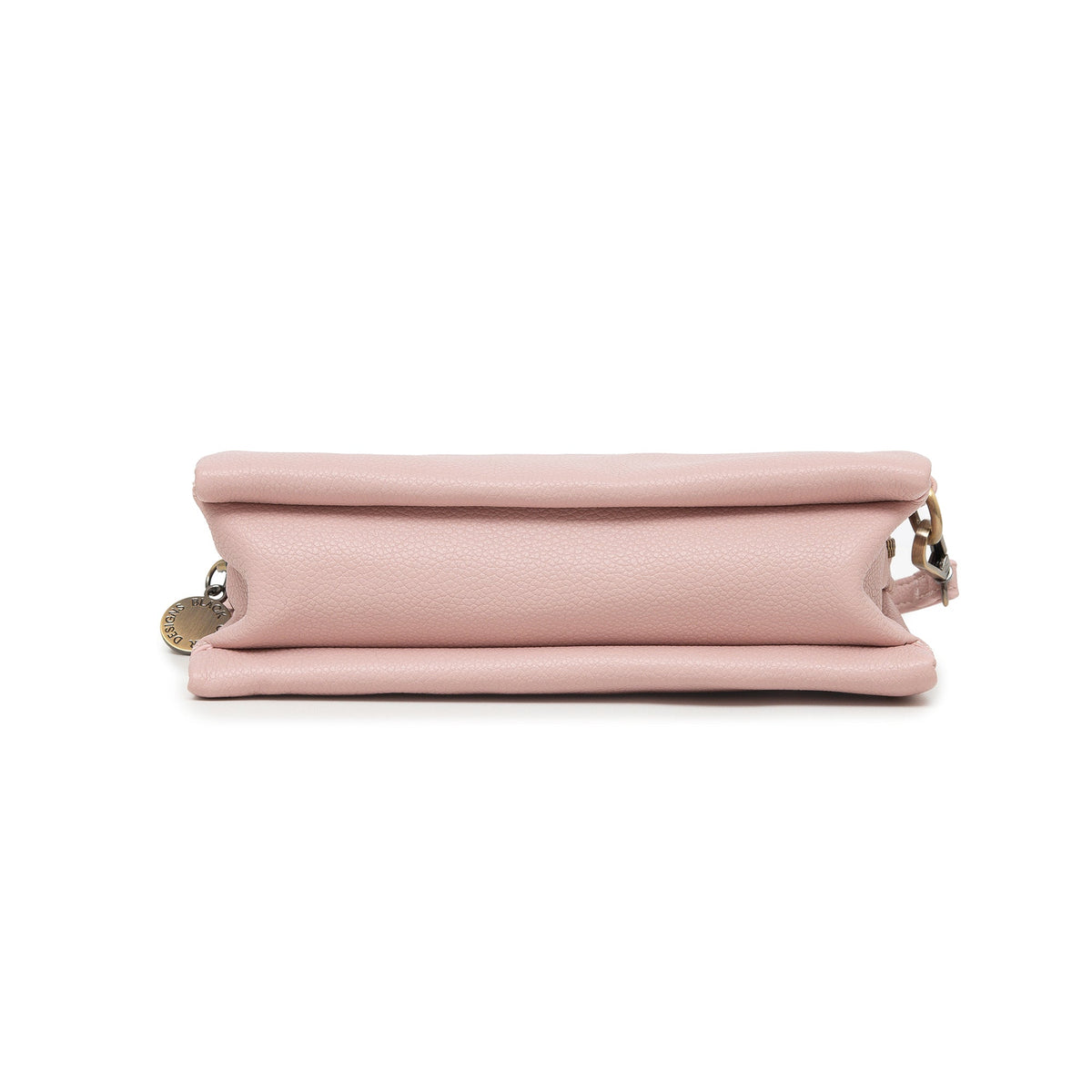The pink bag from below, showing its flat base.