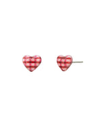 Red gingham heart stud earrings