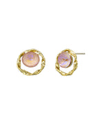 Isla stud earrings in gold twisted frames with shimmering pink centres
