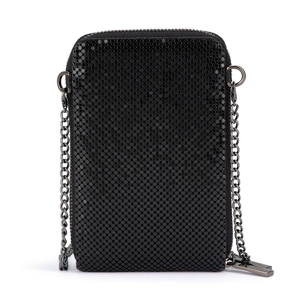 Back of the black mesh bag, chain rings at each side