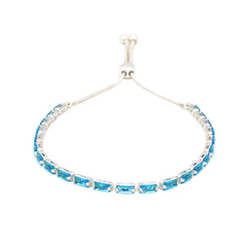 Fabienne Rectangle Stone slider tennis bracelet — style shown in silver/aquamarine, colours vary