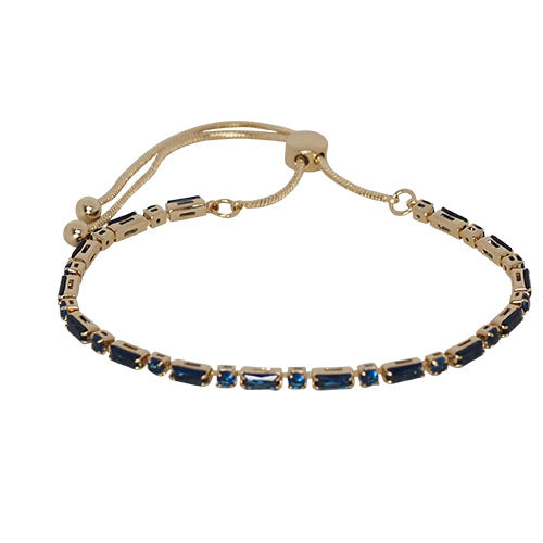 Fabienne Rectangle & Round Crystal slider bracelet in gold with sapphire crystal