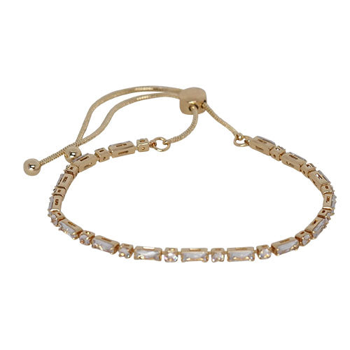 Fabienne Rectangle & Round Crystal slider bracelet in gold with clear crystal