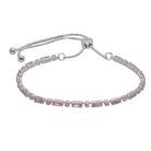 Fabienne Rectangle & Round Crystal slider bracelet in silver with pink crystal