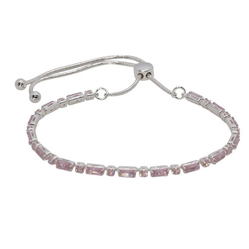 Fabienne Rectangle & Round Crystal slider bracelet in silver with pink crystal