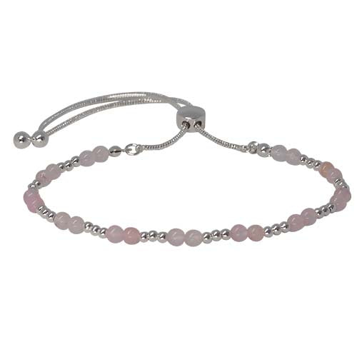Fabienne Semi-Precious Stone & Metal Bead slider bracelet in silver with light pink