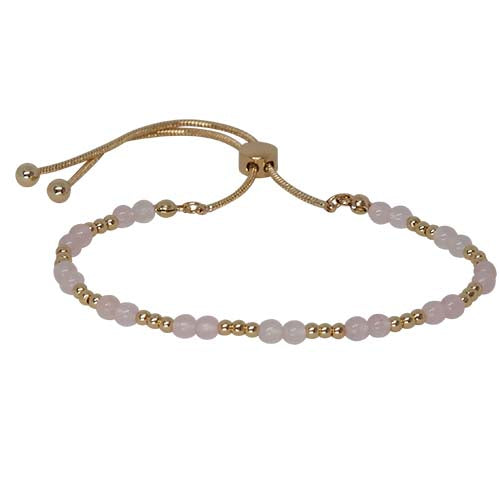 Fabienne Semi Precious Metal Bead slider bracelet in gold with light pink
