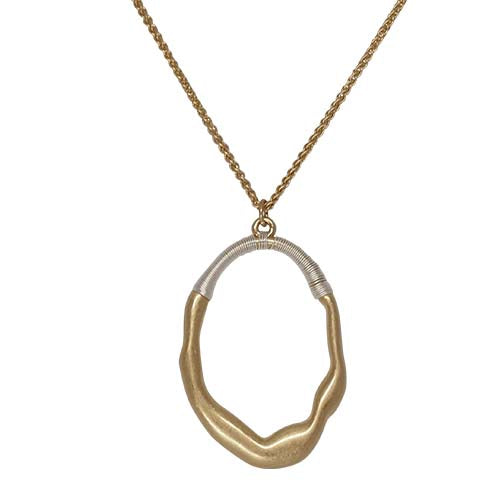 Fabienne Irregular Oval Wire Wrap pendant necklace in gold and silver