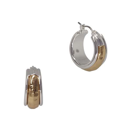 Fabienne Two Tone Border Hammer hoop earrings in silver and gold