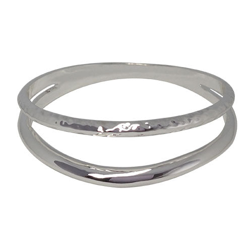 Fabienne Dual Line Hammer/Plain Bangle in silver