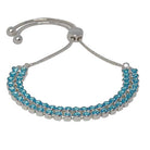 Fabienne Double Line Round CZ slider bracelet in silver with aquamarine