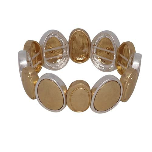 Fabienne Two Tone Oval Disc stretch bracelet in gold and silver