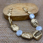 Fabienne Rustic Irregular Disc & Pearl necklace in gold and cream