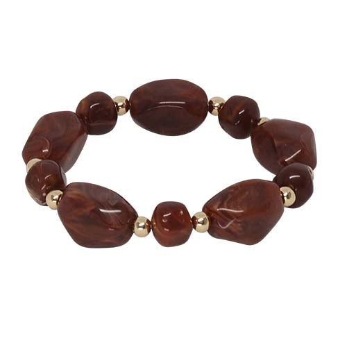 Fabienne Resin Multi Shape stretch bracelet in gold and chocolate