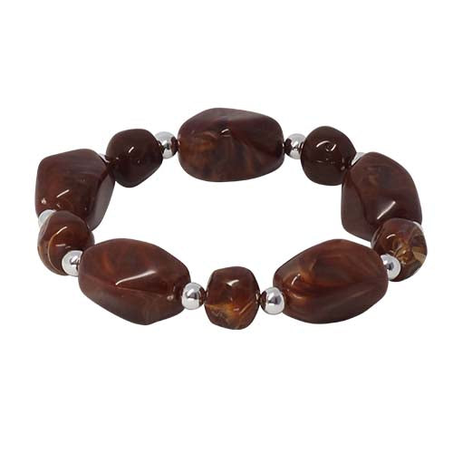 Fabienne Resin Multi Shape stretch bracelet in silver and chocolate