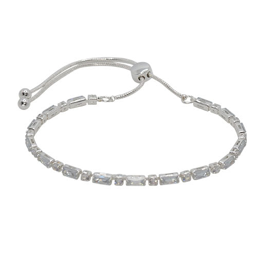 Fabienne Rectangle & Round Crystal slider bracelet in silver with clear crystal