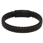 Thick black plaited leather bracelet with a black magnetic barrel clasp.