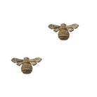 Pair of gold-tone bee stud earrings with rounded ribbed bodies and textured wings.