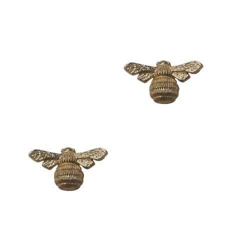 Pair of gold-tone bee stud earrings with rounded ribbed bodies and textured wings.
