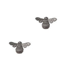 Pair of silver-tone bee stud earrings with rounded ribbed bodies and textured wings.