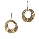 Pair of small hammered gold-tone open circle earrings on fish hooks.