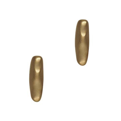 Pair of elongated gold-tone oval stud earrings with a satin, gently rippled finish.