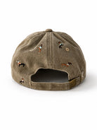 Back of the khaki dachshund cap, showing the open gap and adjustable buckle strap.