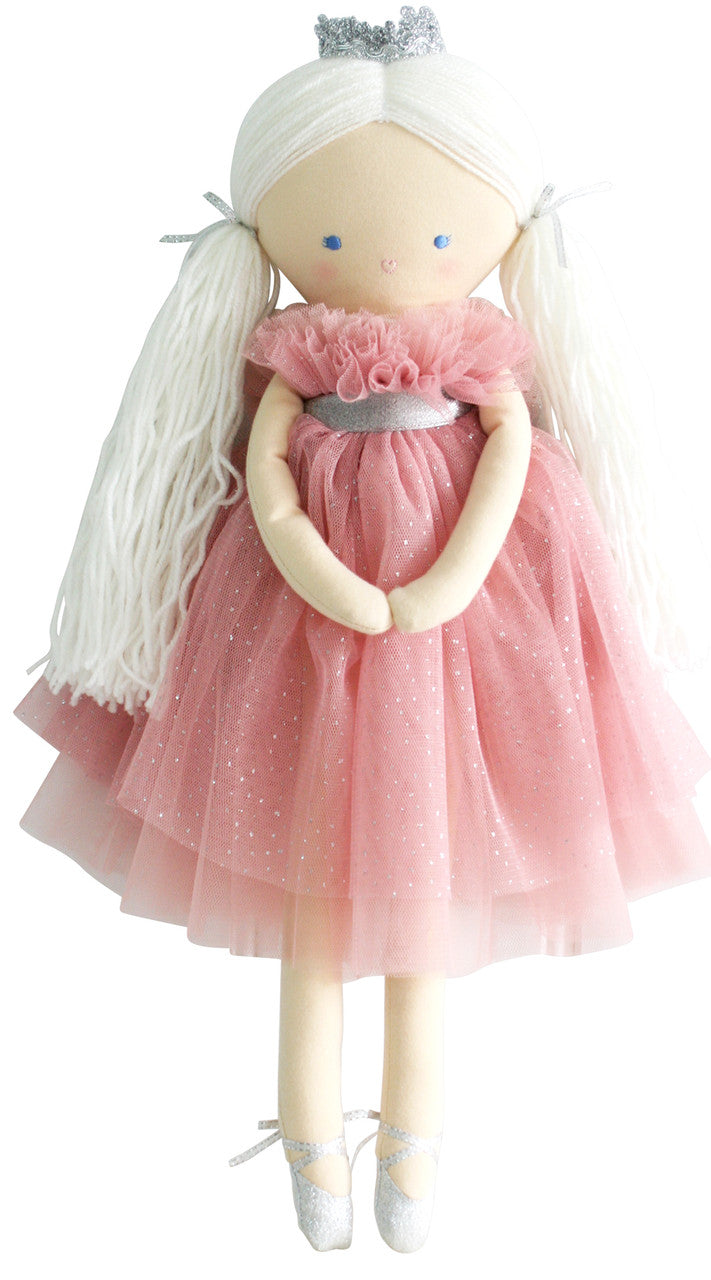 Penelope princess doll with silver shoes and layered blush tulle dress