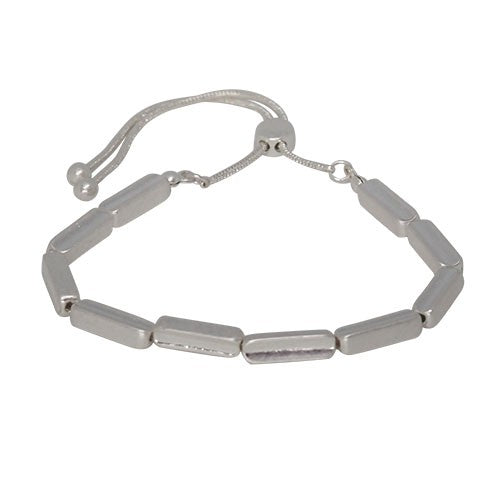 The long rectangle bead slider bracelet in silver.