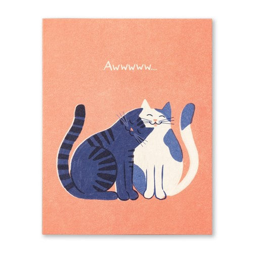 Awwwww... thank you card of two cats nuzzling affectionately on a warm orange background