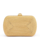 Gold coiled rope clutch from the front, a rounded gold clasp on top