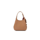 The other side of the mocha bag, the scarf tied on its handle.