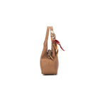 Side view of the mocha bag, showing its depth and a zip pull.