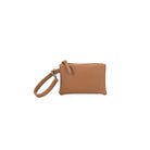 The mocha wristlet pouch on its own, with a zip top and a wrist loop.