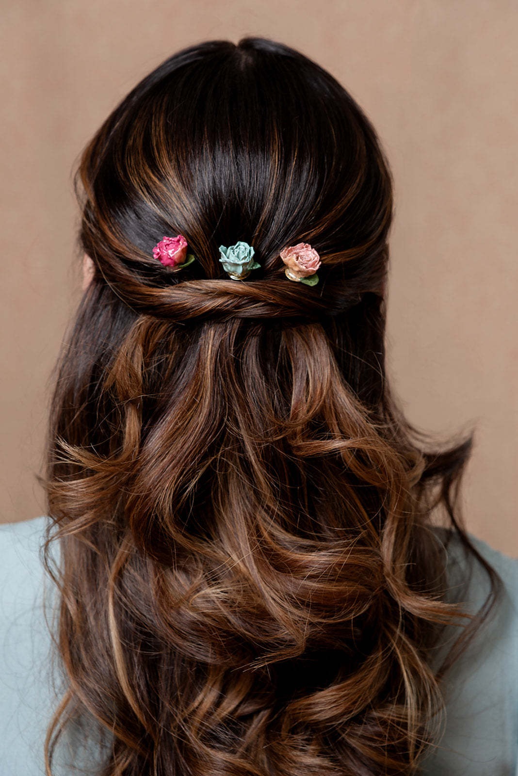 Marples hairpins styled in curled hair