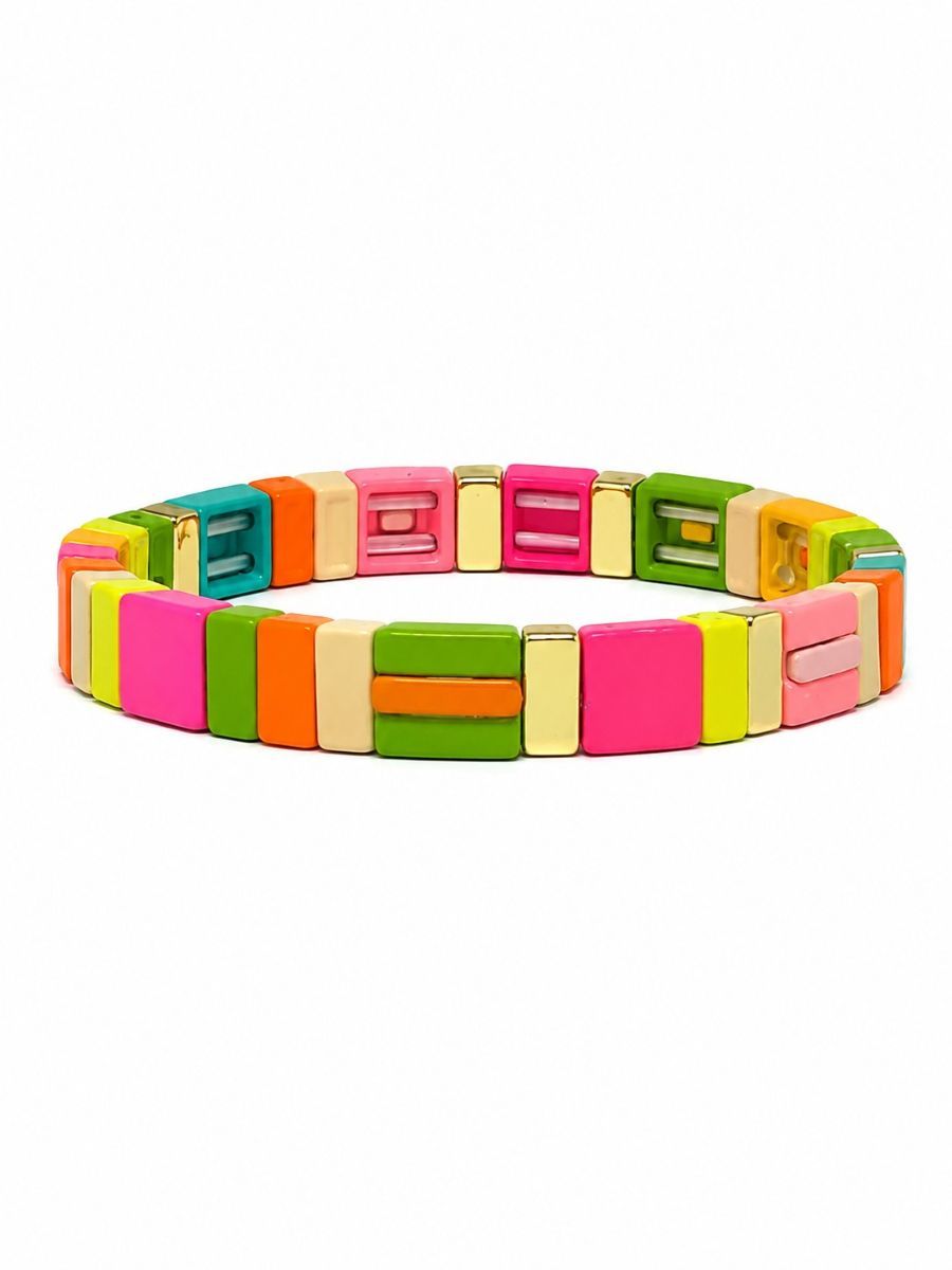 Bright Mix tile bracelet: glossy tiles in hot pink, orange, lime, yellow and teal with gold-tone tiles
