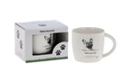 White mug with a sketched French bulldog portrait, the words French Bulldog and the line "I need coffee and my best friend to start the day", beside its paw-print gift box