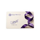 The Purple Merchant eGift Card seen straight on, cream with the daisy logo, "A gift for you" and a curling purple ribbon.