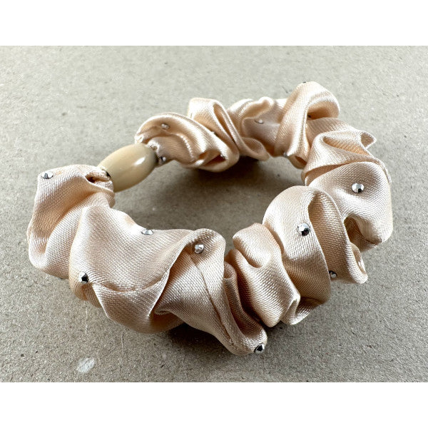 Pale cream satin scrunchie scattered with small clear crystals