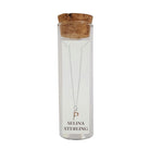 Selina sterling silver letter P initial necklace in its cork-topped glass gift tube