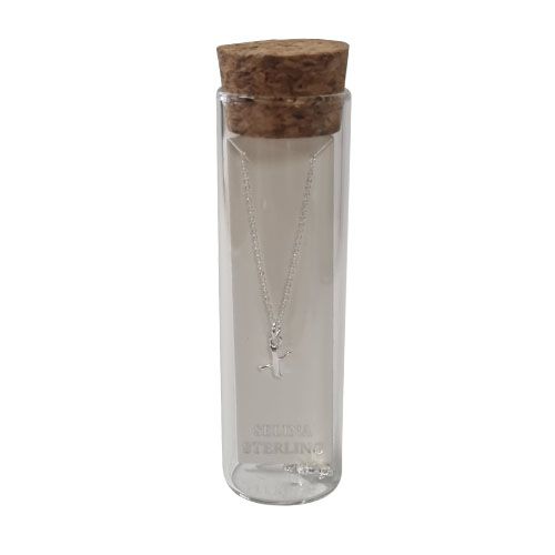 Selina sterling silver letter X initial necklace in its cork-topped glass gift tube