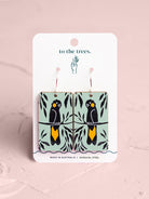 To The Trees Yellow-tailed Black Cockatoo earrings, rectangular drop