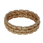 The triple layer rectangle bead stretch bracelet in gold.