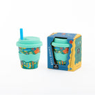 Tropical Ocean cup with the lid on beside its blue and yellow Chino Club gift box